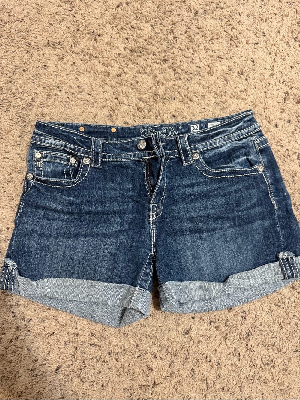 Miss Me Dark Blue Rolled Cuff Denim Shorts